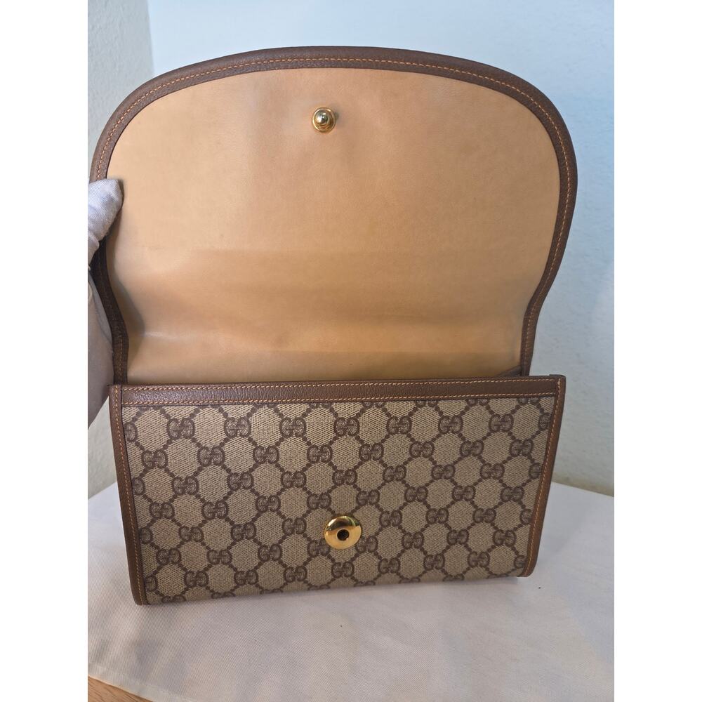 Gucci GG Supreme Clutch Bag Monogram Canvas Brown Leather Vintage Ophidia - Picture 9 of 15